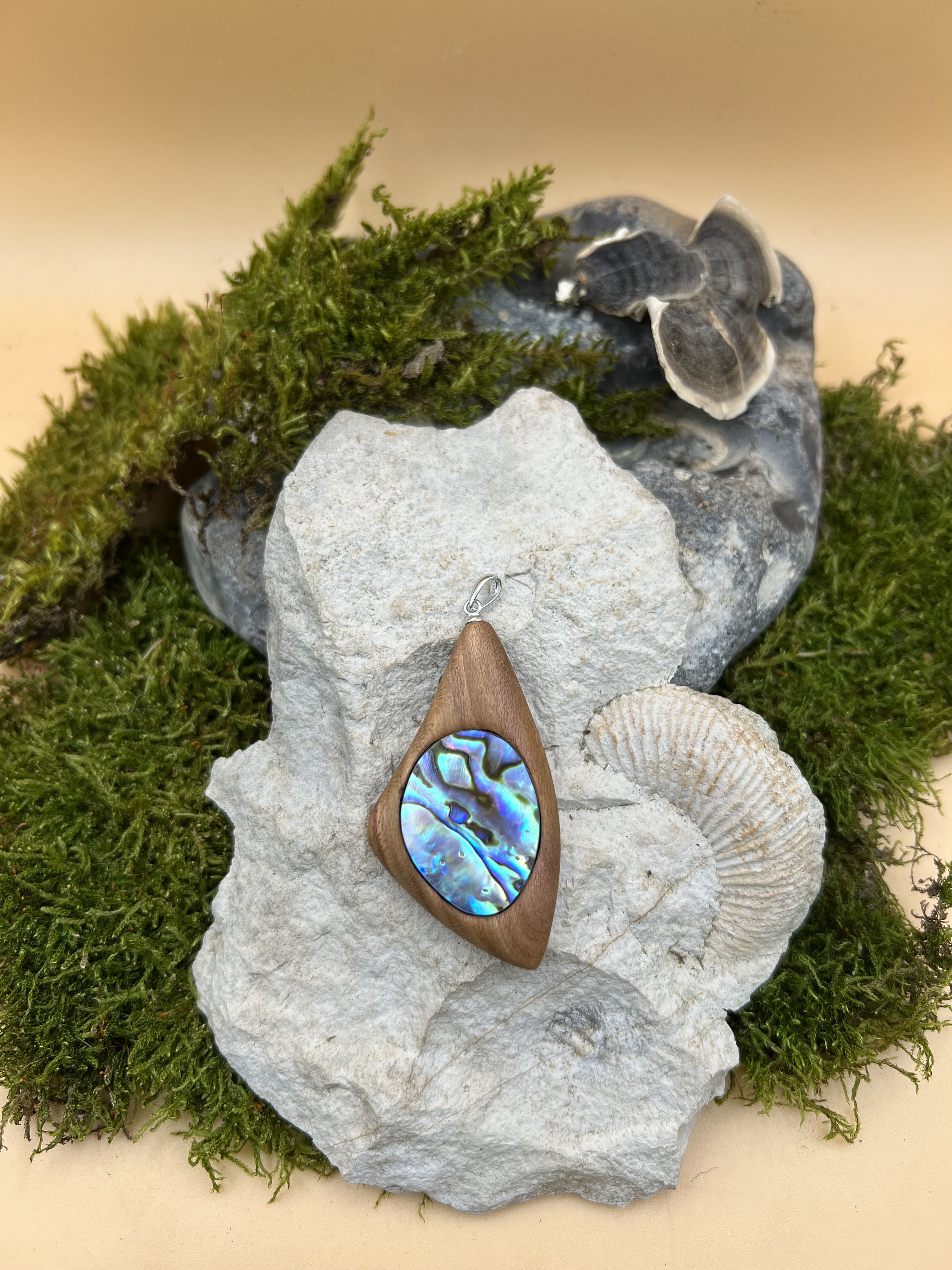 Abalone Anhänger mit Zwetschgenholz